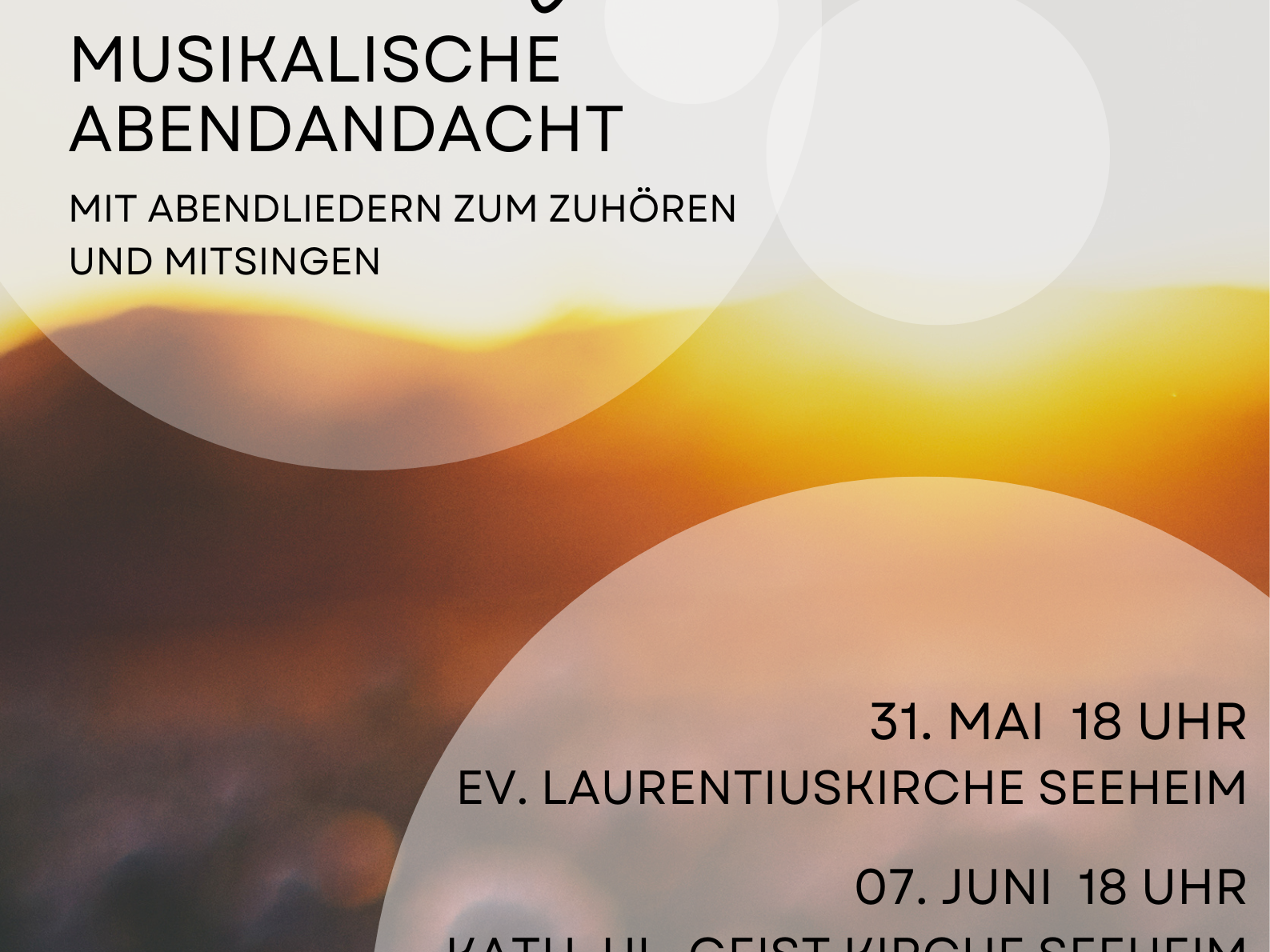 Plakat mit Abendsonne im Hintergrund und Konzertinformationen
