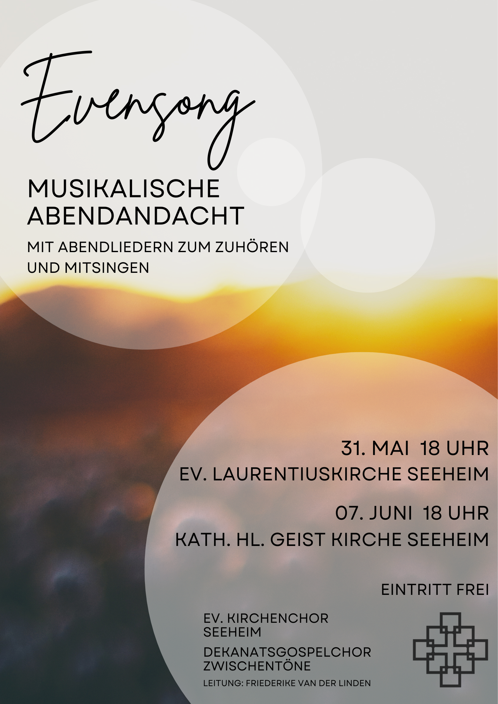 Plakat mit Abendsonne im Hintergrund und Konzertinformationen