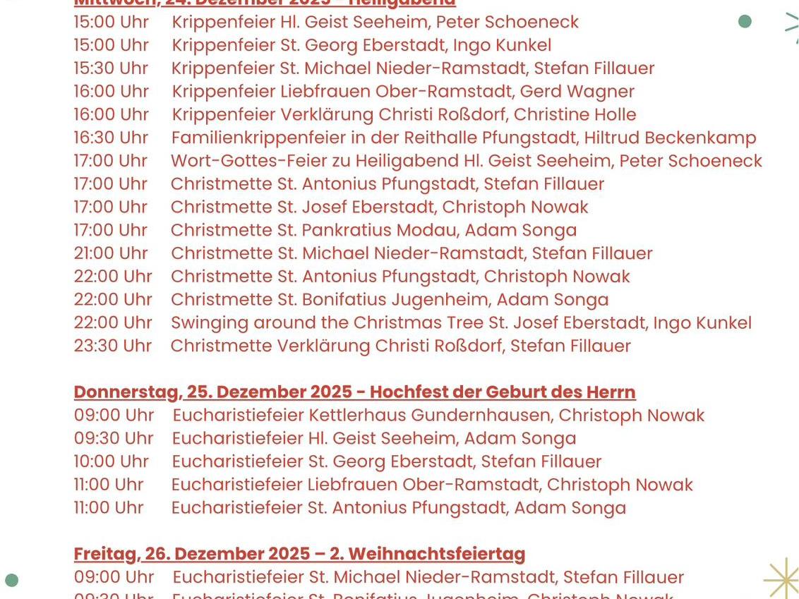 Weihnachtsgottesdienste 2025