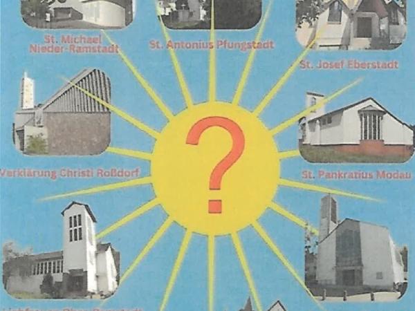 Die Gemeinden der nuen Pfarrei, ehemals Pfarrverbund Darmstadt Süd-Ost, werden gezeigt