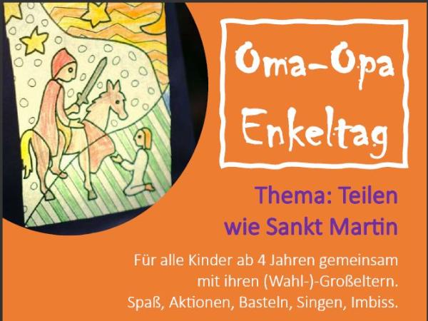 St. Martin auf dem Pferd als Kinderzeichnung und Informationen zum Oma-Opa-Enkeltag
