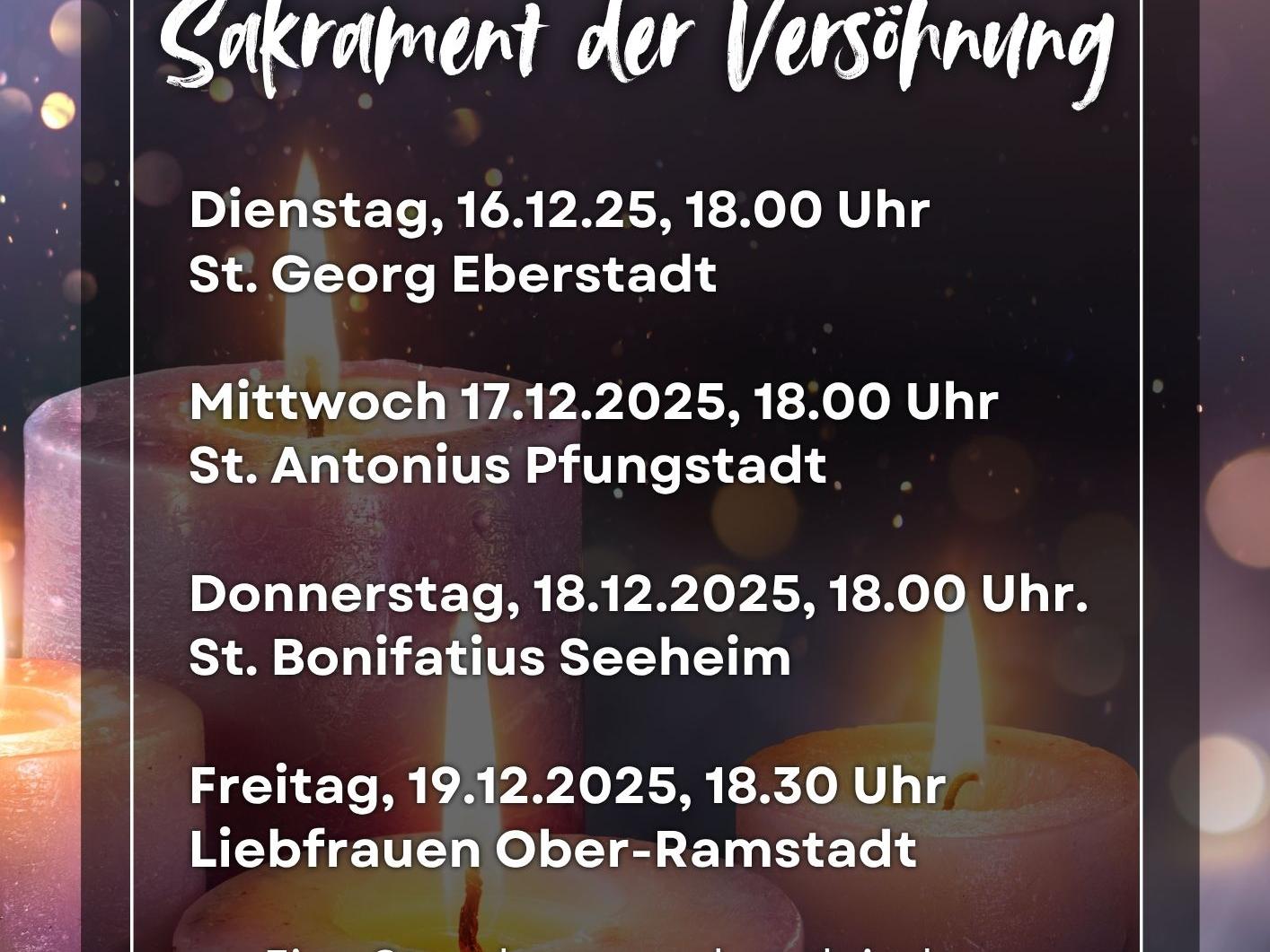 Im Hintergrund Kerzen, im Vordergrund Termine der Bußgottesdienste