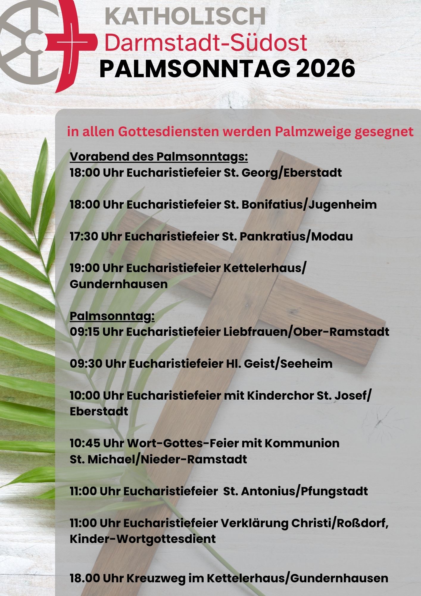 Gottesdienste am Palmsonntag