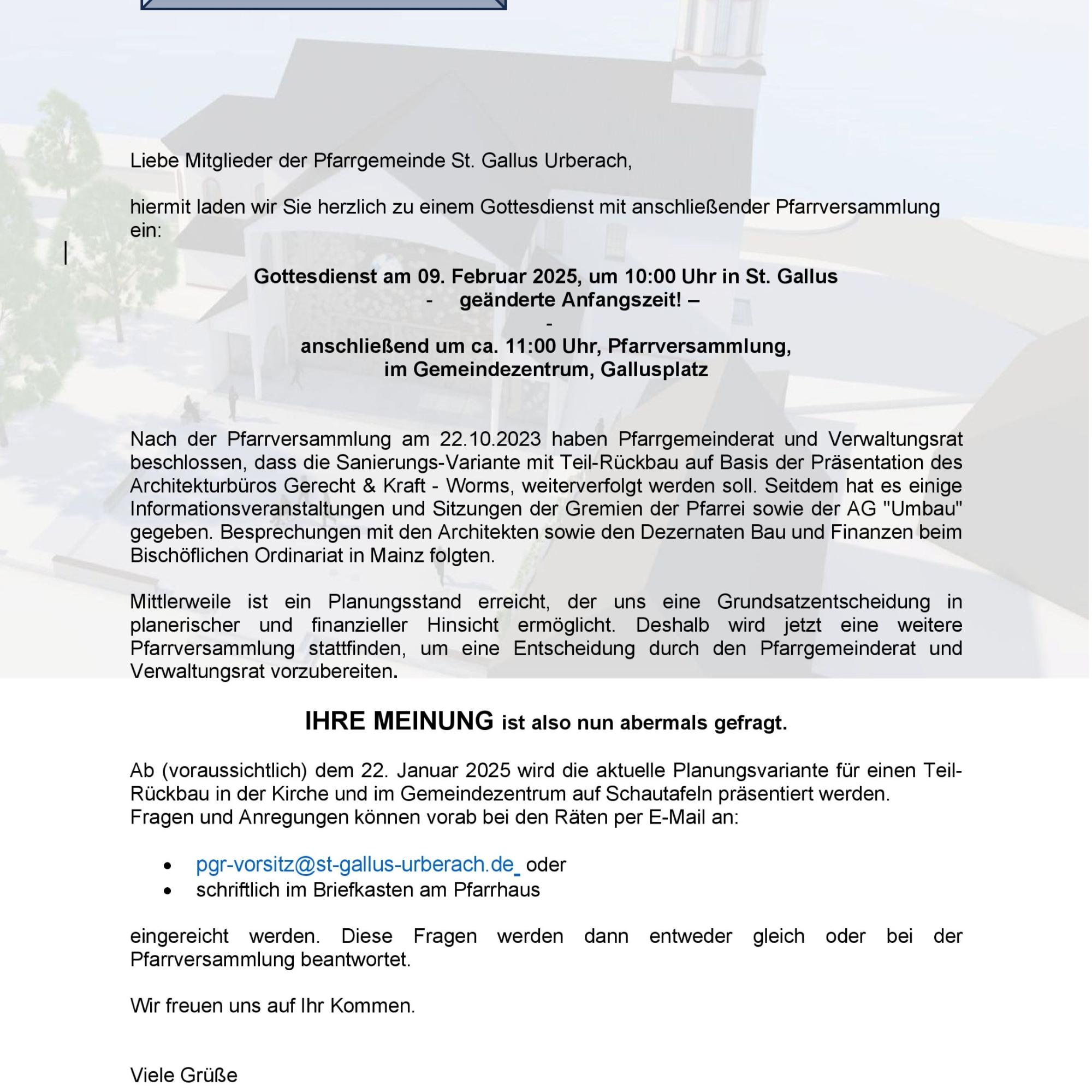 Flyer St Gallus Pfarreiversammlung 02.2025