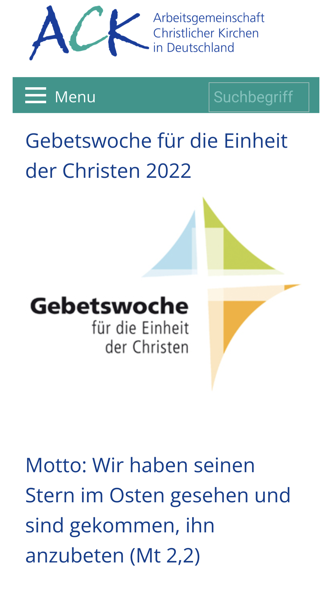 Einladung zur Gebetswoche für die Einheit der Christen 2022 (c) ACK Deutschland