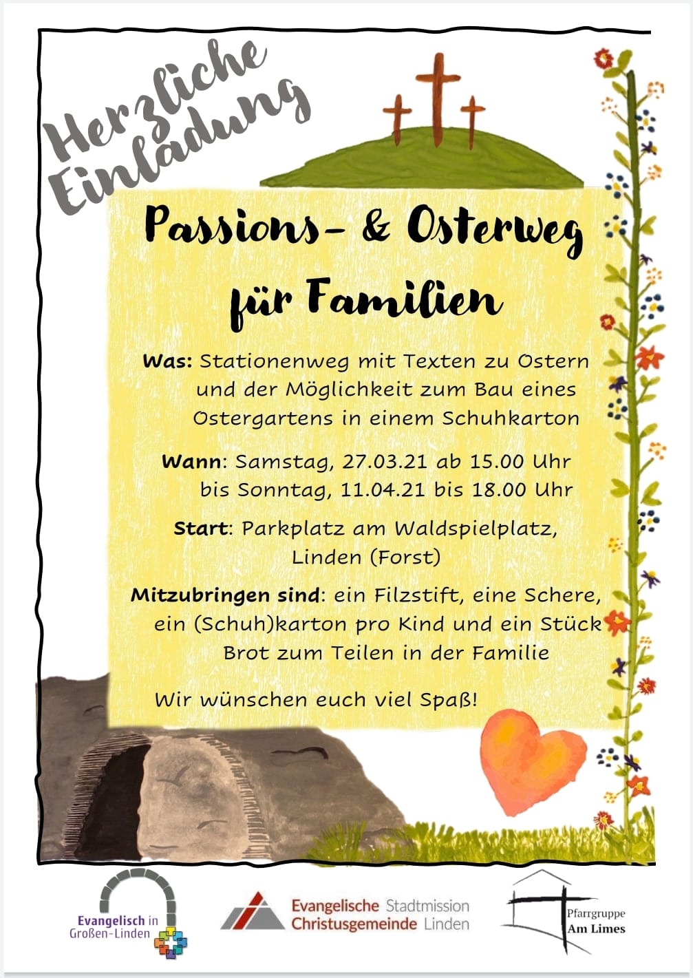 Einladung zum Passions- und Osterweg (c) Evangelische Gemeinde Großen Linden - Stadtmission Linden - Pfarrgruppe Am Limes