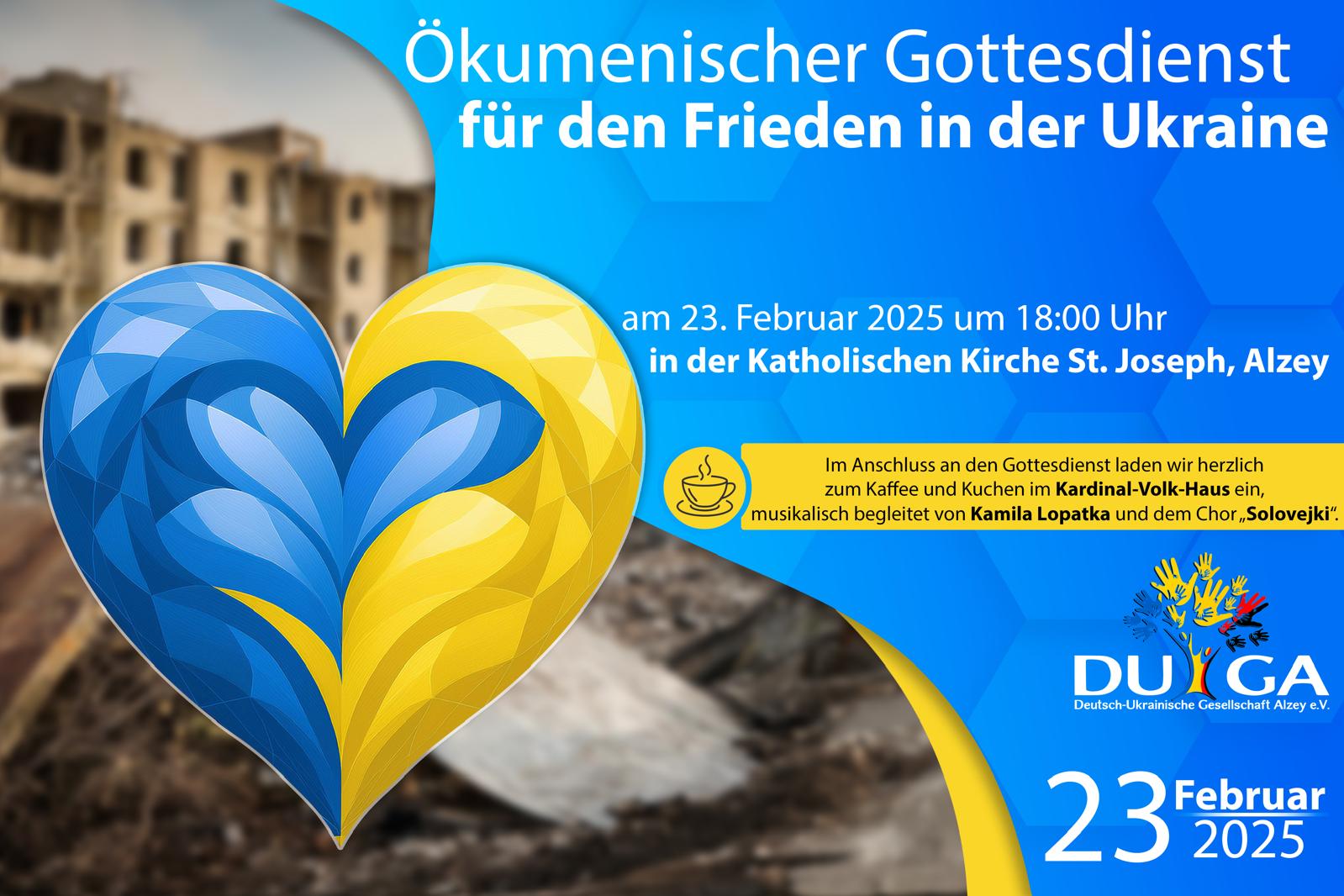 Plakat - Friedensgottesdienst DUGA 2025-02-23 (c) DUGA - deutsch ukrainische Gesellschaft Alzey e.V.