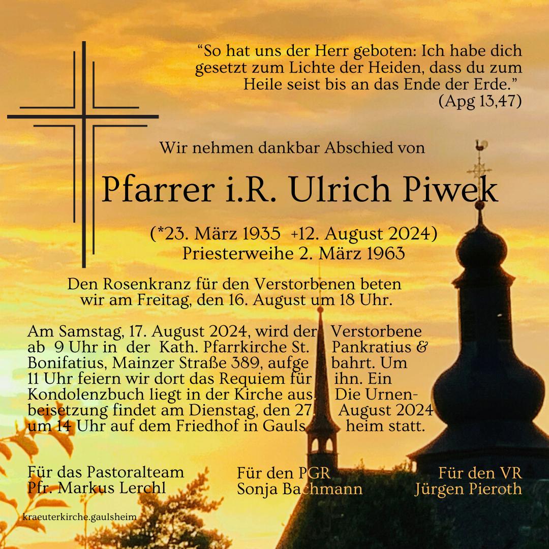 Anzeige Pfr. Ulrich Piwek