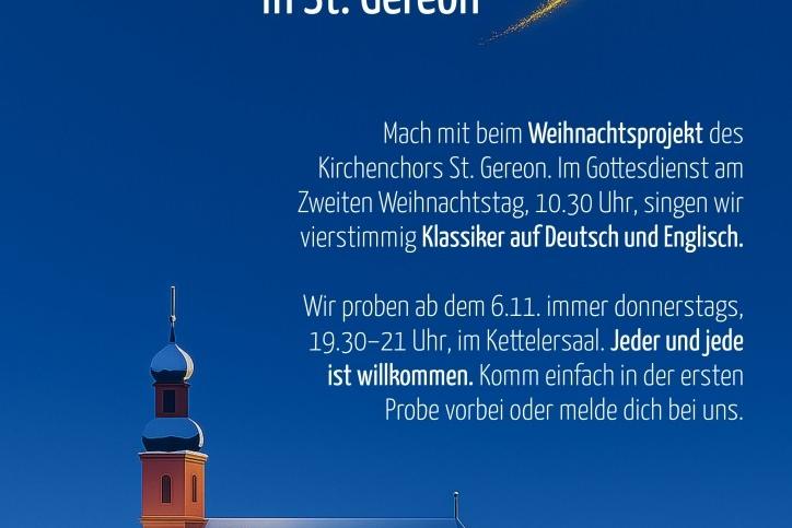 Der Kirchenchor in St. Gereon lädt zum Mitsingen am 2. Weihnachten ein