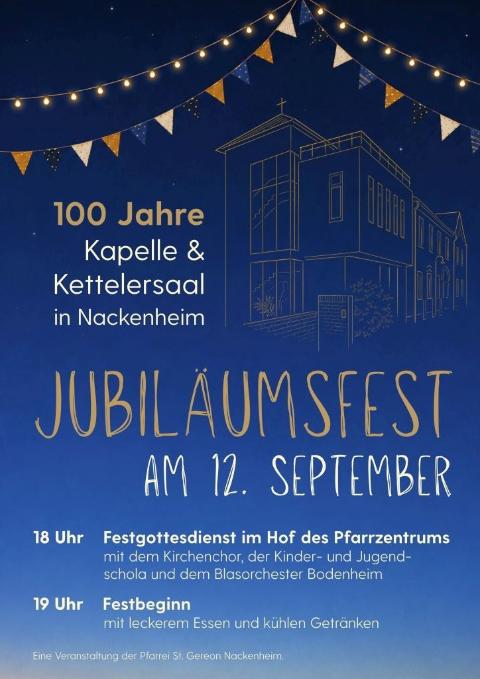 Plakat zur 100-Jahr-Feier der Herz-Jesu-Kapelle und des Kettelersaals