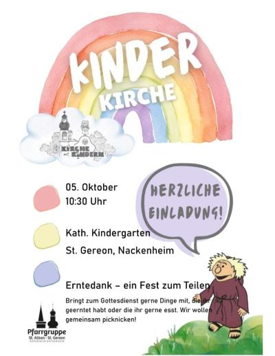 Plakat zur KinderKirche am 5. Oktober zum Erntedankfest