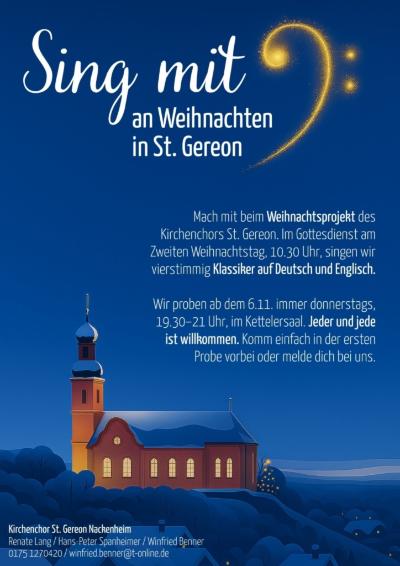 Projektchor in St. Gereon zur musialischen Mitgestaltung der Weihnachtsfeiertage