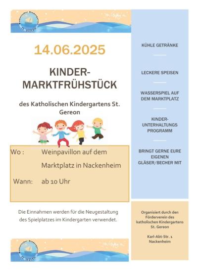 Plakat_Kindermarktfrühstück_Juni2025 (c) Förderverein KiTa St. Gereon Plakat zum Kindermarktfrühstück am 14. Juni 2025