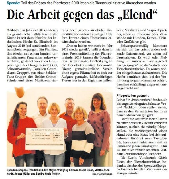 Spende Pfarrfest 2019 Rimbach (c) Odenwälder Zeitung