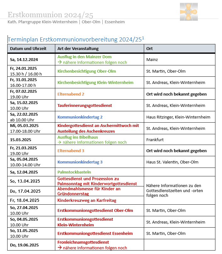Terminplan Kommunion (c) HE