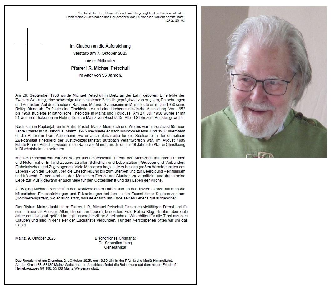 Todesanzeige und Foto vom Diamantenen Priesterjubiläum 19.08.2018
