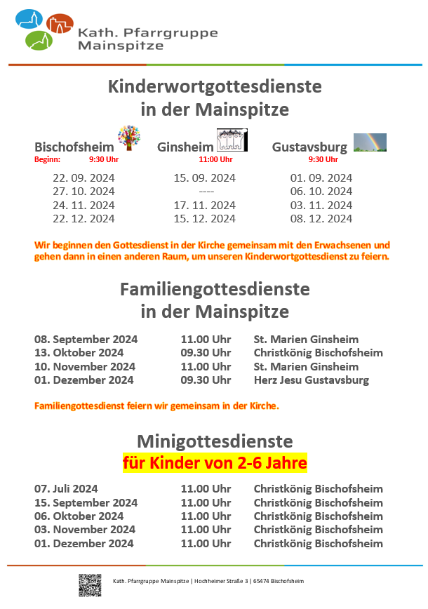 Aufstellung der Gottesdienste