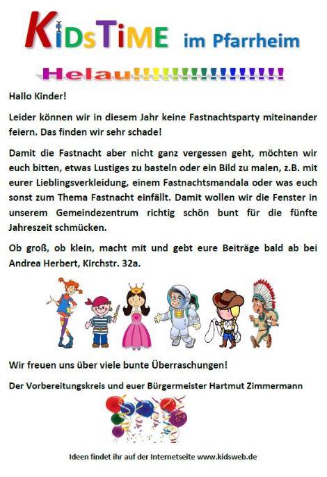 20210126_Einladung Kidstime_Fastnacht2021 (c) Pfarrgruppe Oppenheim
