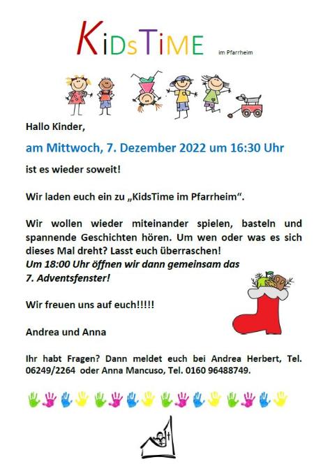 20221207_Kidstime im Pfarrheim_Plakat (c) Pfarrgruppe Oppenheim