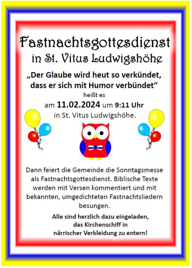 202401_Ludwigshöhe_Fastnachtsmesse_Plakat (c) Pfarrgruppe Oppenheim