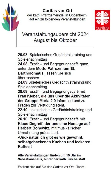 2024_Caritas_Terminübersicht August bis Oktober 24 (c) Pfarrgruppe Oppenheim