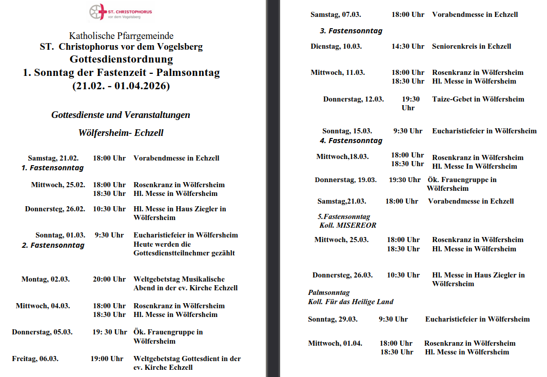 Gottesdienstzeiten (c) Christkönig Wölfersheim