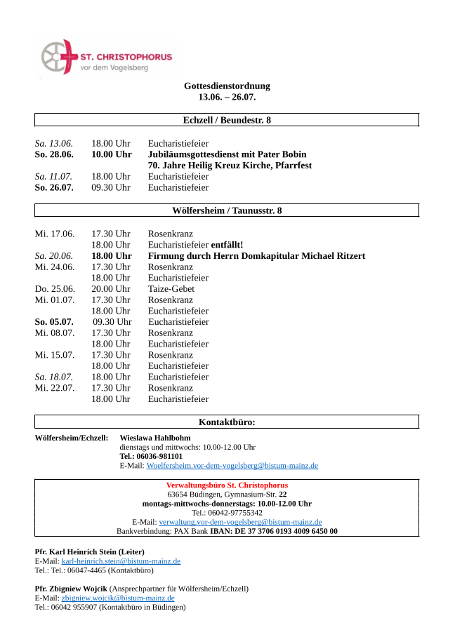 Gottesdienstordnung_13.06. bis 26.07.2026 (c) Christkönig Wölfersheim