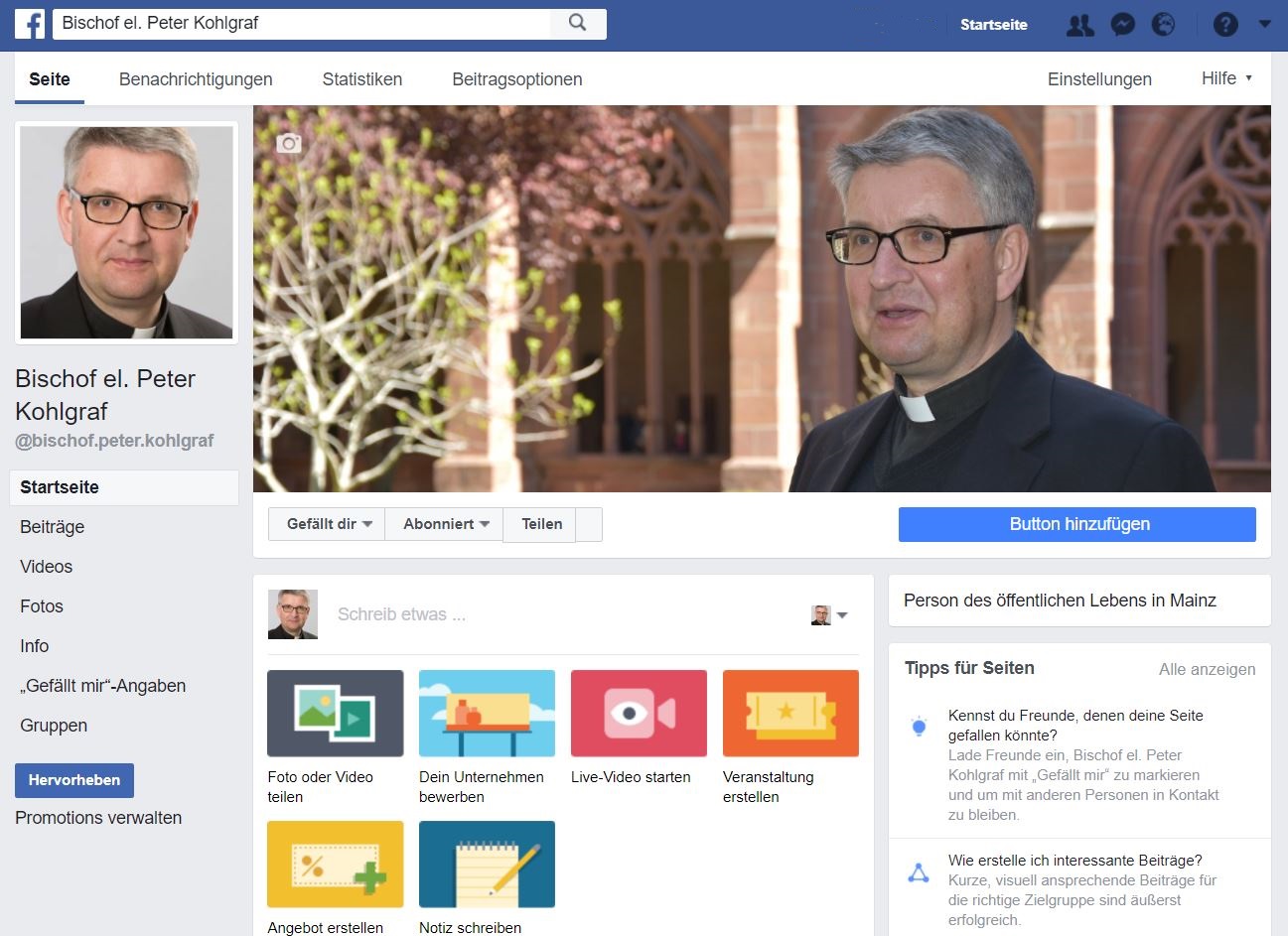 Der künftige Bischof Peter Kohlgraf auf Facebook (c) Bistum Mainz