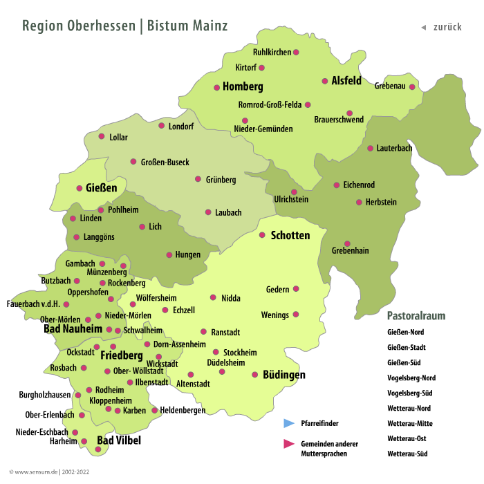 Region Oberhessen mit Pastoralräumen (c) sensum.de