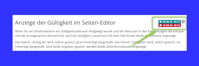 Anzeige Gültigkeit