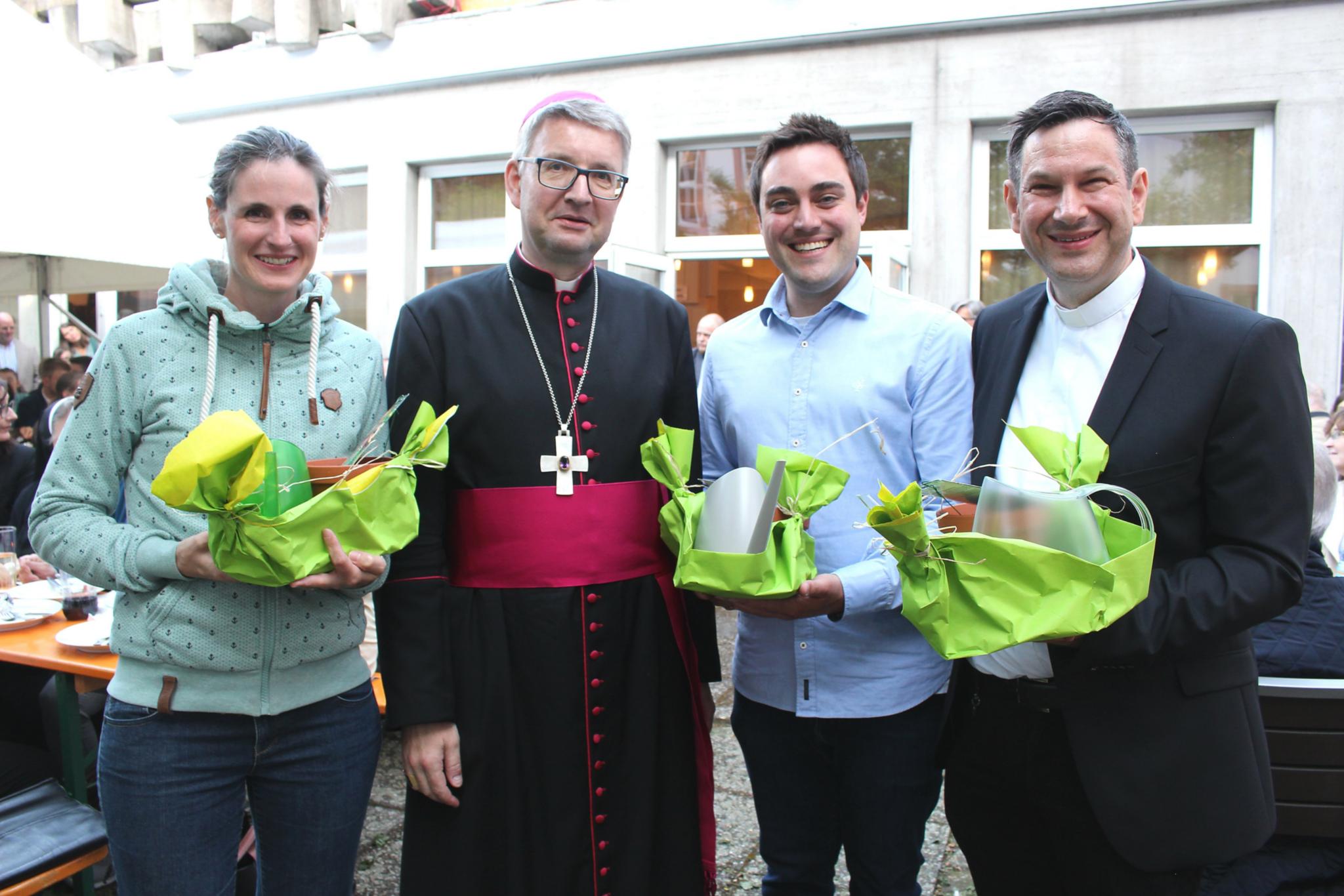 Mainz, 6. Juni 2019: Team der Berufungspastoral vorgestellt (v.l.n.r.): Claudia Fontana, Bischof Peter Kohlgraf, Andreas Baaden und Pfarrer Markus W. Konrad.