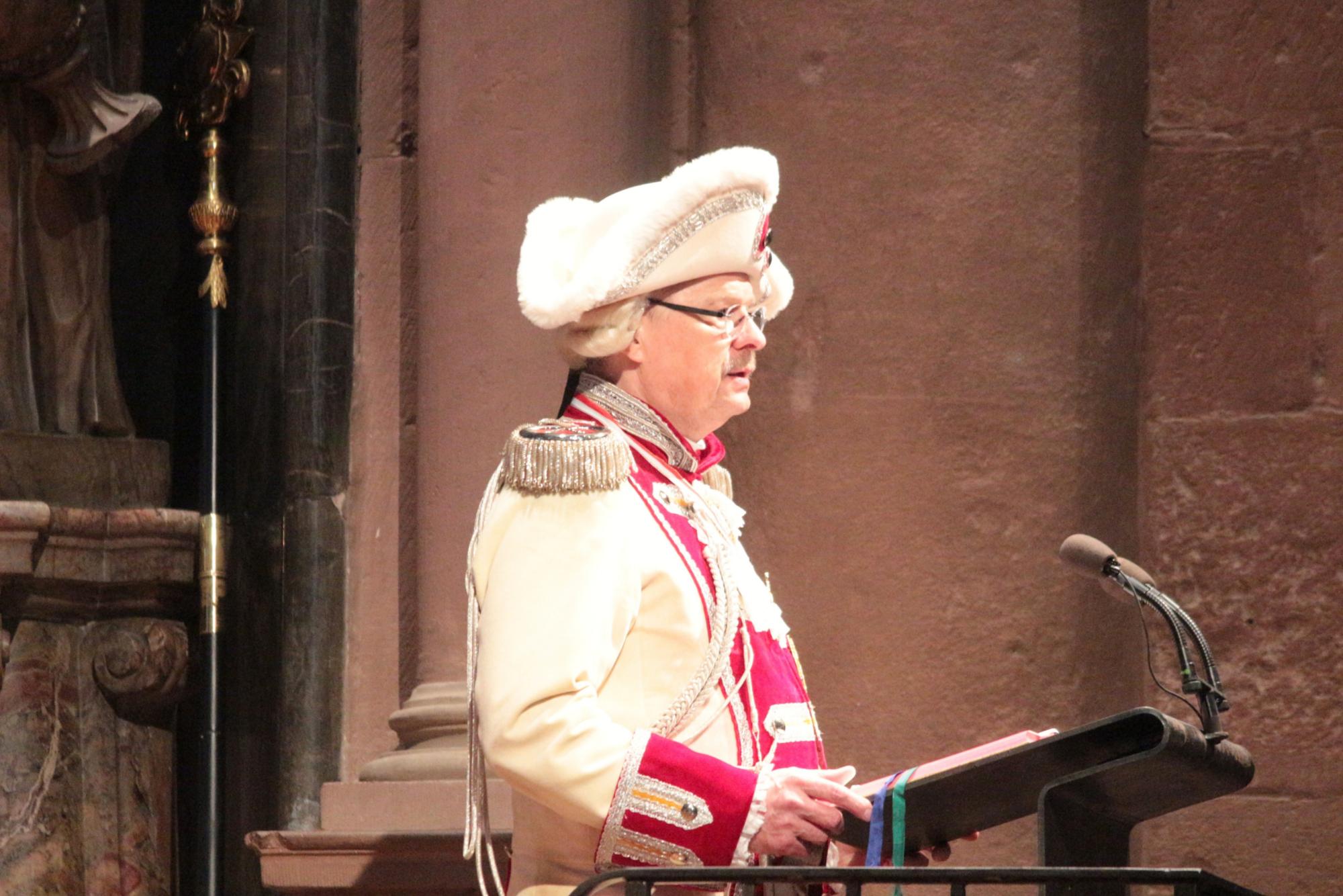 Mainz, 15. Februar 2026: Harald Faerber aus der Prinzengarde war einer der Lektoren beim Gardegottesdienst. (c) Bistum Mainz / Blum