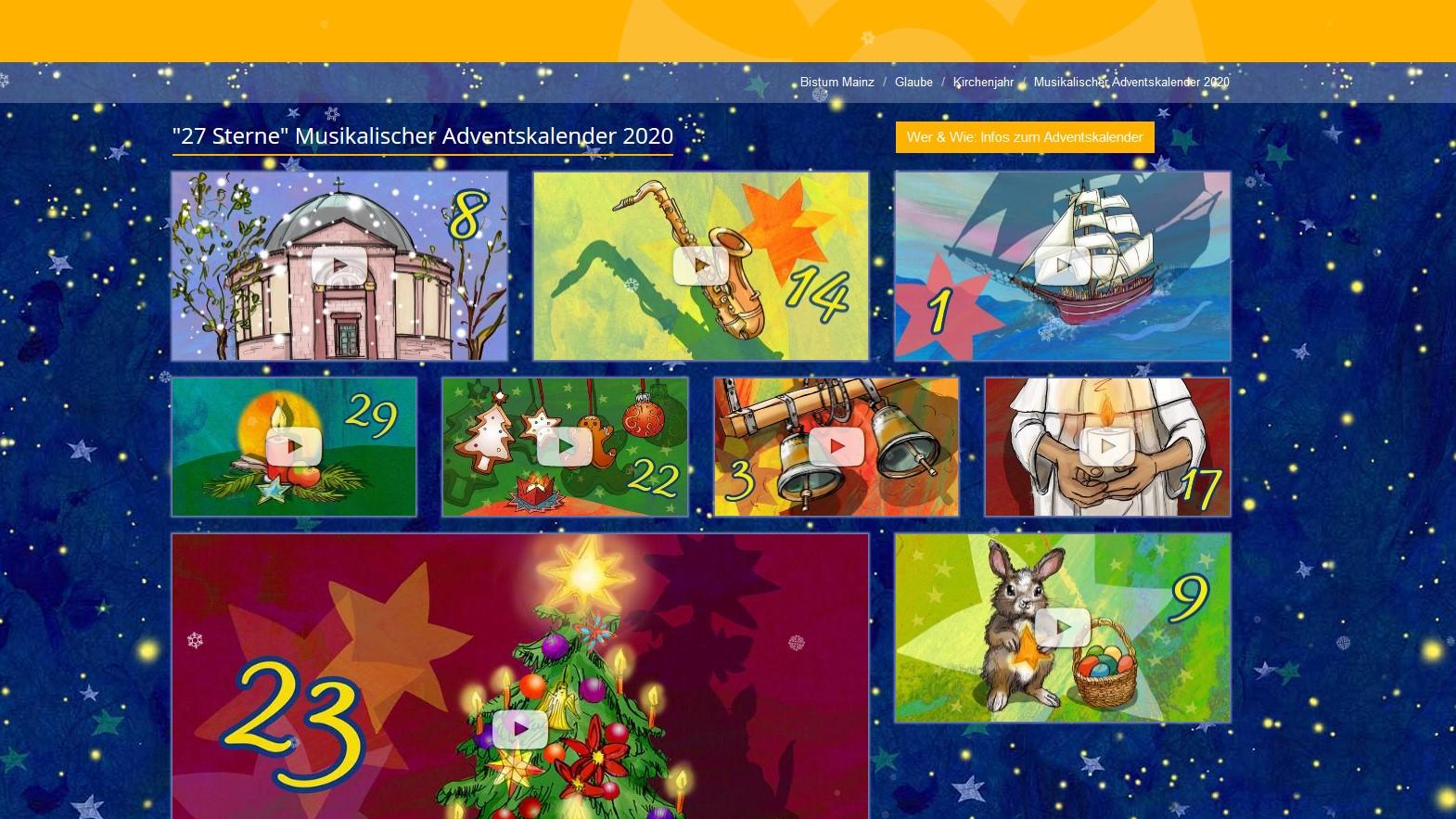 Mainz, 26.11.2020: Screenshot vom musikalischen Adventskalender des Bistums Mainz, der am ersten Advent startet.