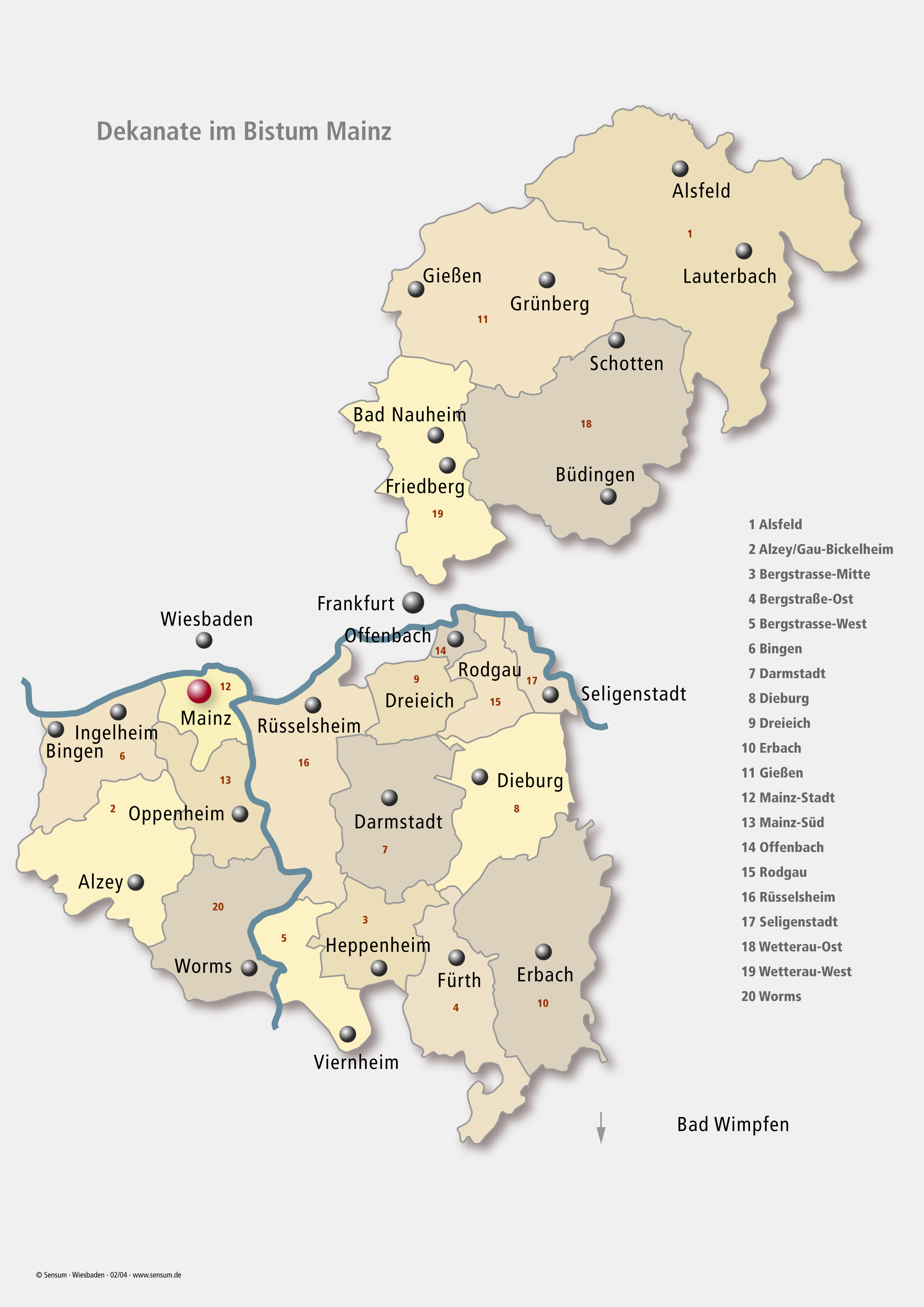Das Bistum Mainz ist derzeit noch in 20 Dekanate gegliedert.