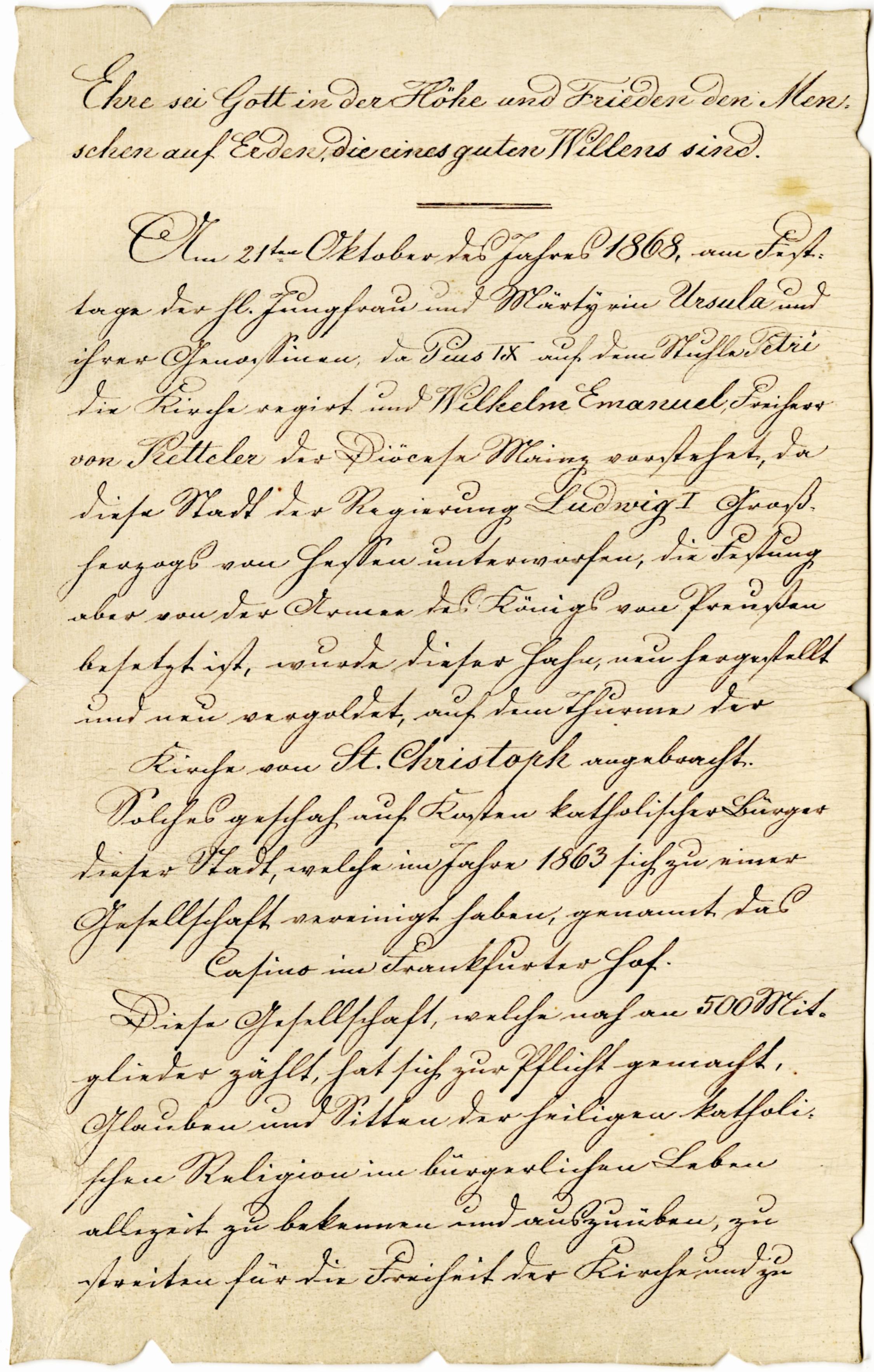 Eine der Urkunden aus der wiederentdeckten Zeitkapsel von Mainz-St. Christoph.