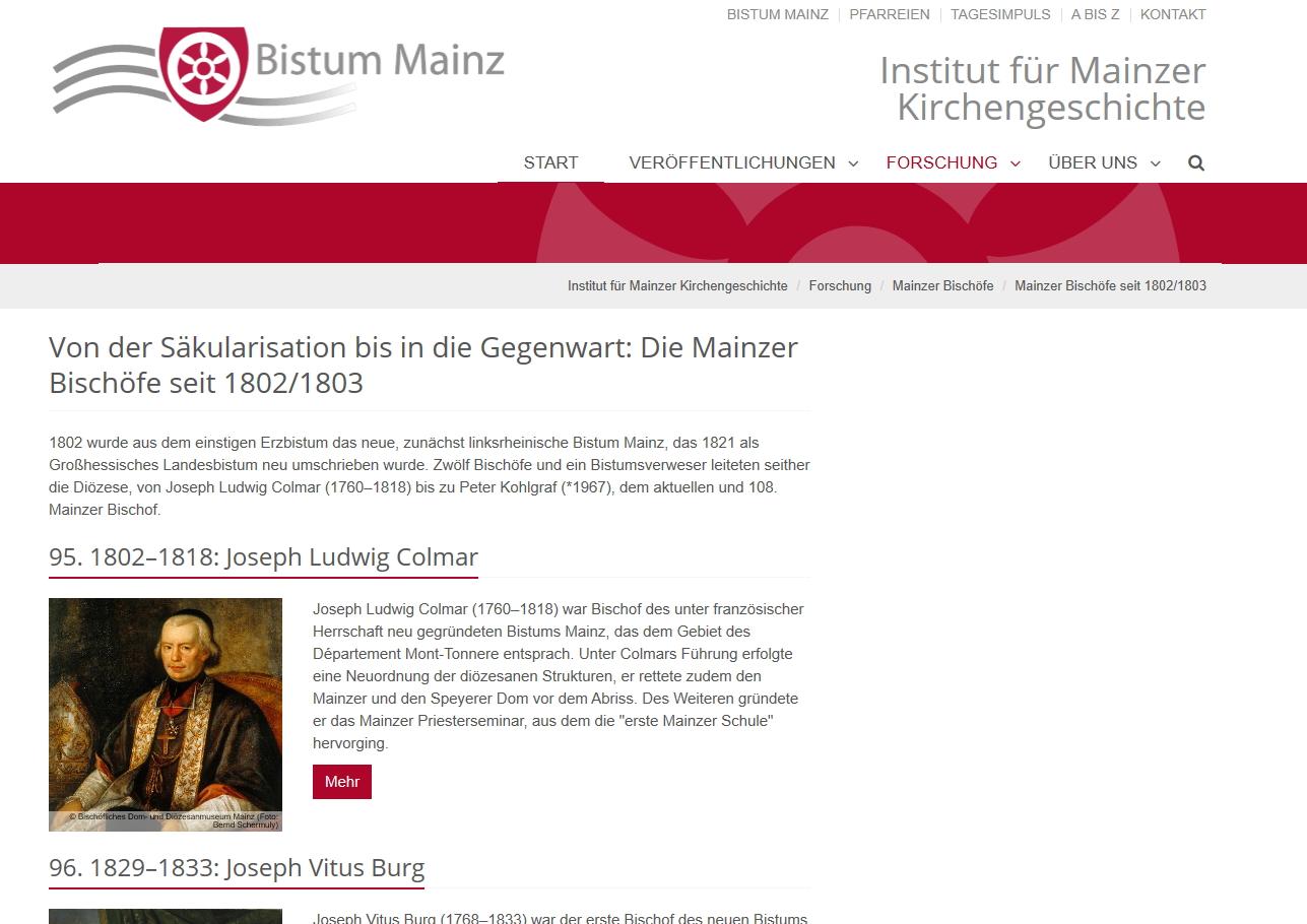 Das neue Online-Angebot des Instituts für Mainzer Kirchengeschichte. (c) Bistum Mainz