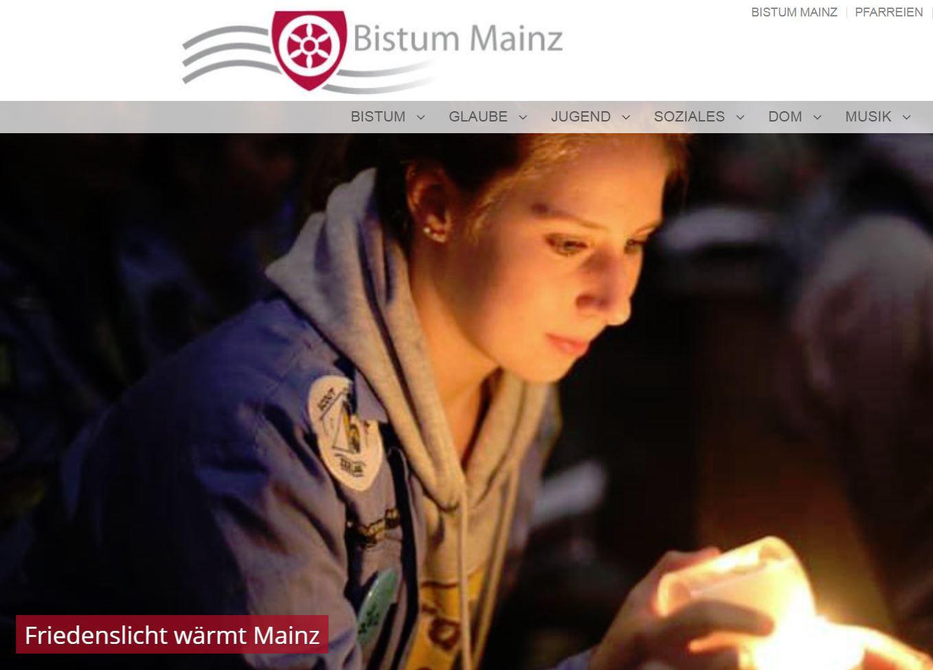 Startseite bistummainz.de mit Friedenslicht (c) Bistum Mainz