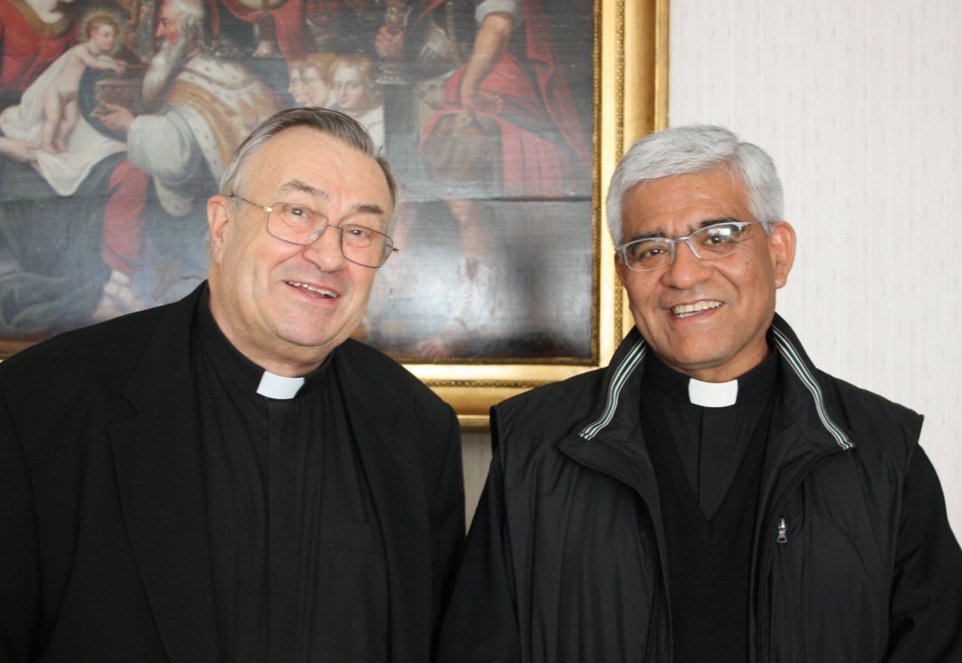 Mainz, 10. Oktober 2008: Der Vorsitzende der peruanischen Bischofskonferenz, Erzbischof Miguel Cabrejos Vidarte (rechts), zu Gast bei Kardinal Karl Lehmann. (c) Bistum Mainz / Blum
