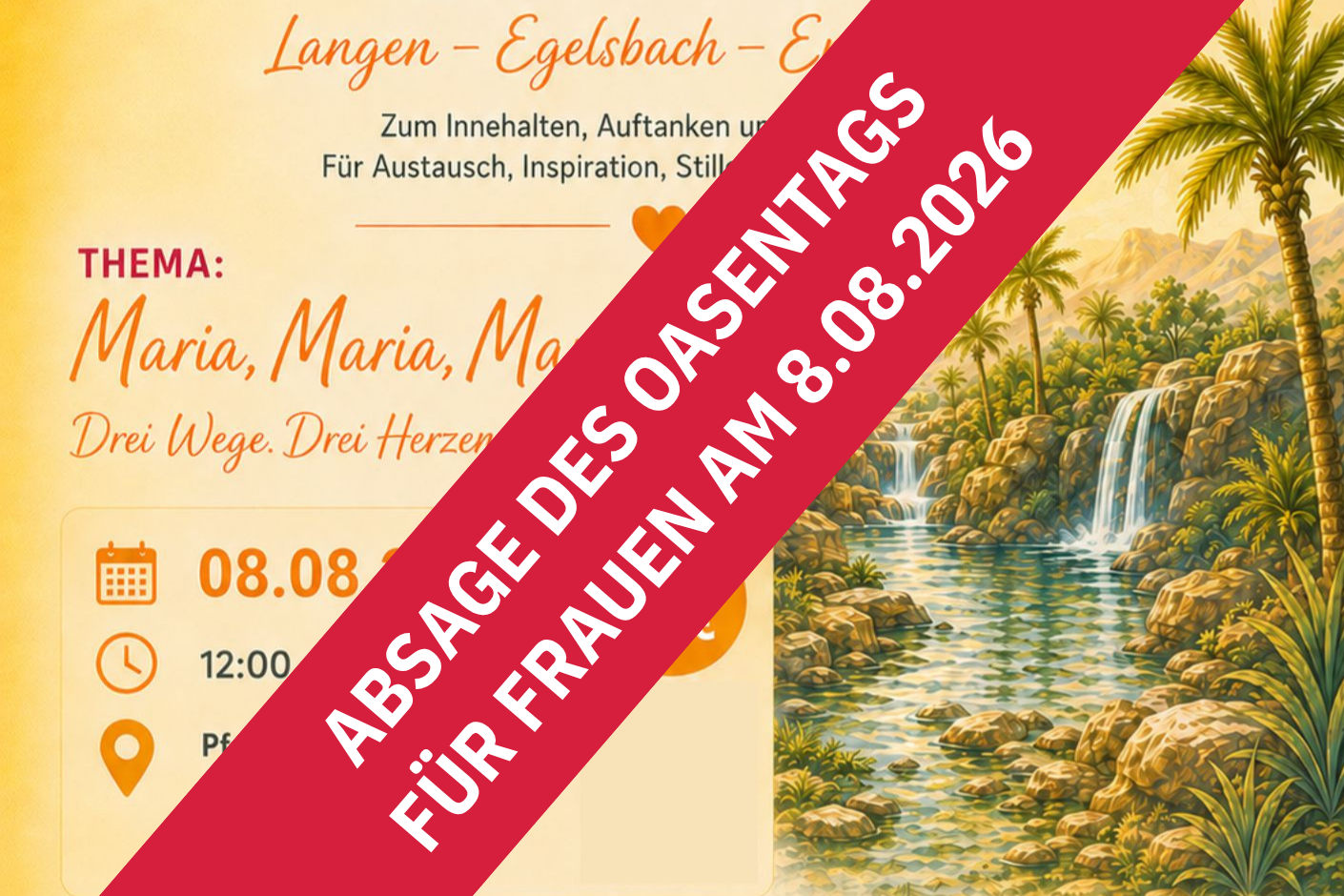 Absage des Oasentags für Frauen am 8.08.2026