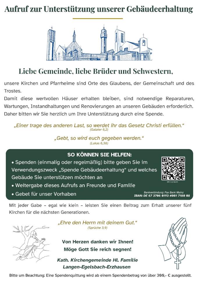 Aufruf zur Unterstützung unserer Kirche