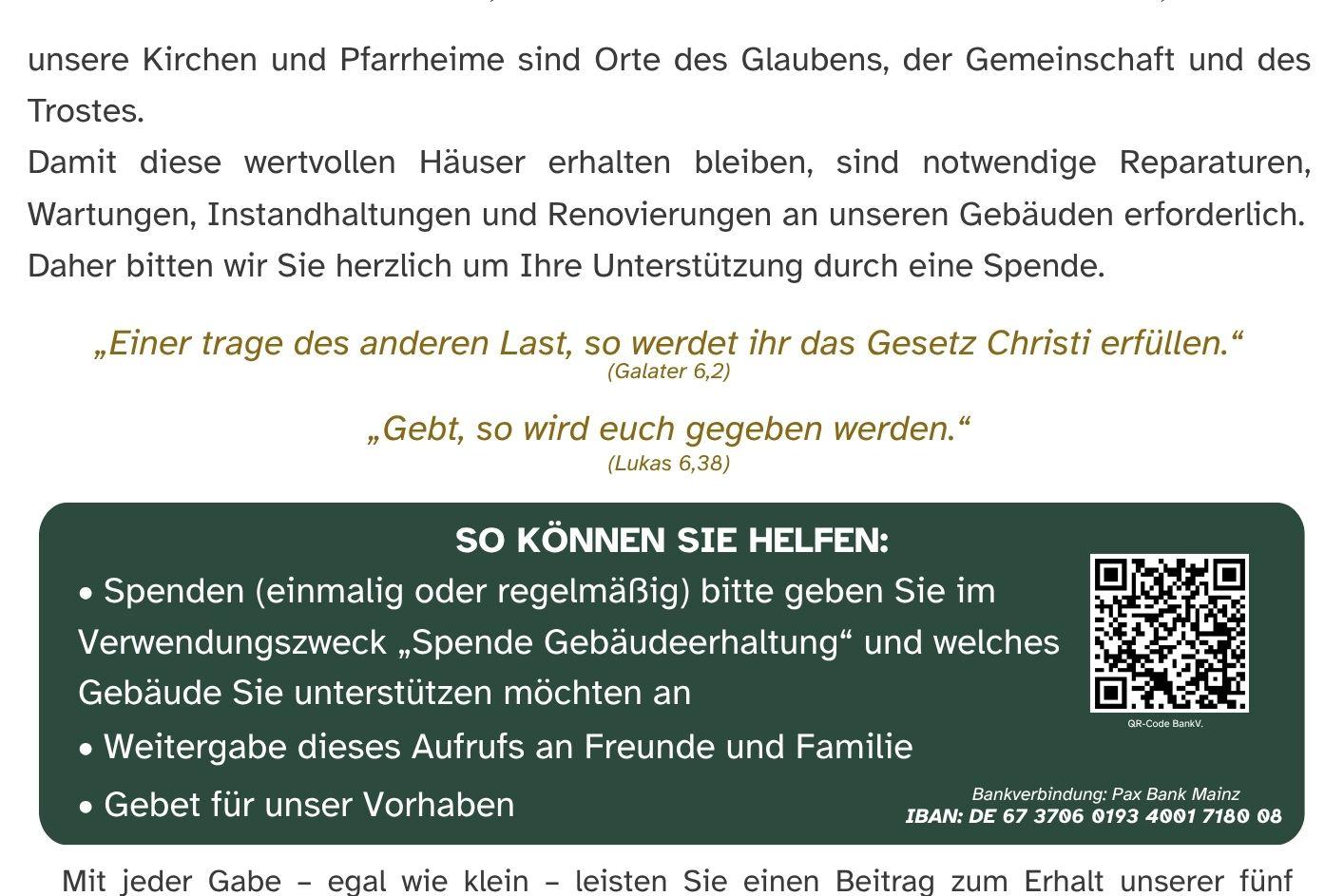 Aufruf zur Unterstützung unserer Kirche