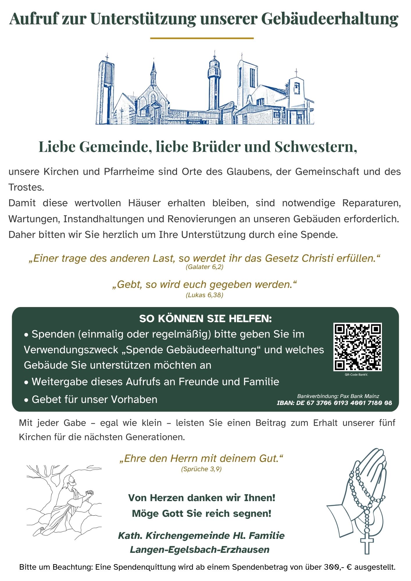 Aufruf zur Unterstützung unserer Kirche