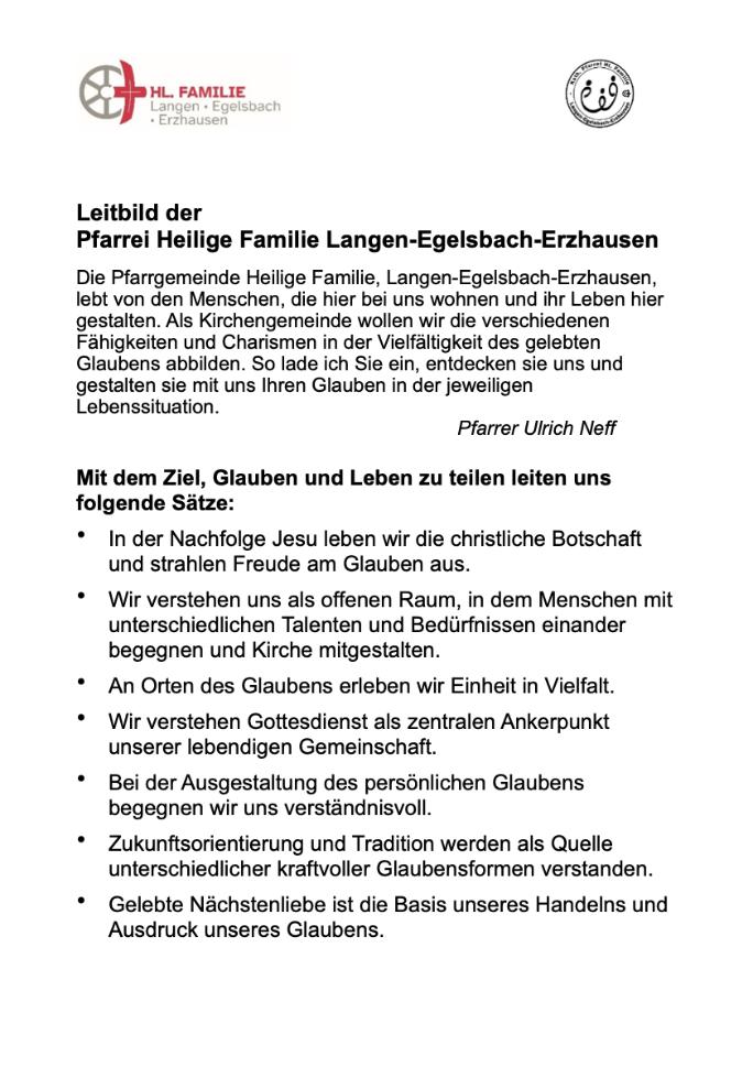 Leitbild  Heilige Familie Langen - Egelsbach - Erzhausen