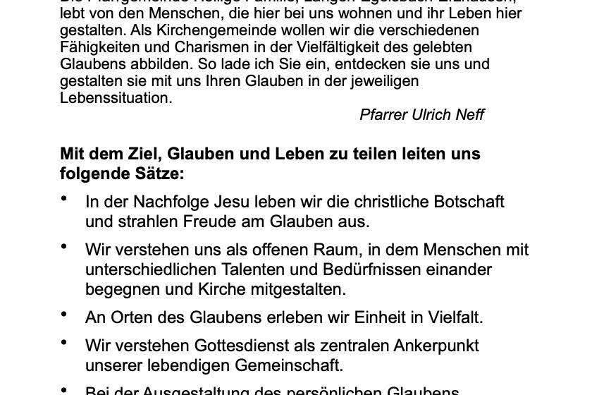 Leitbild  Heilige Familie Langen - Egelsbach - Erzhausen