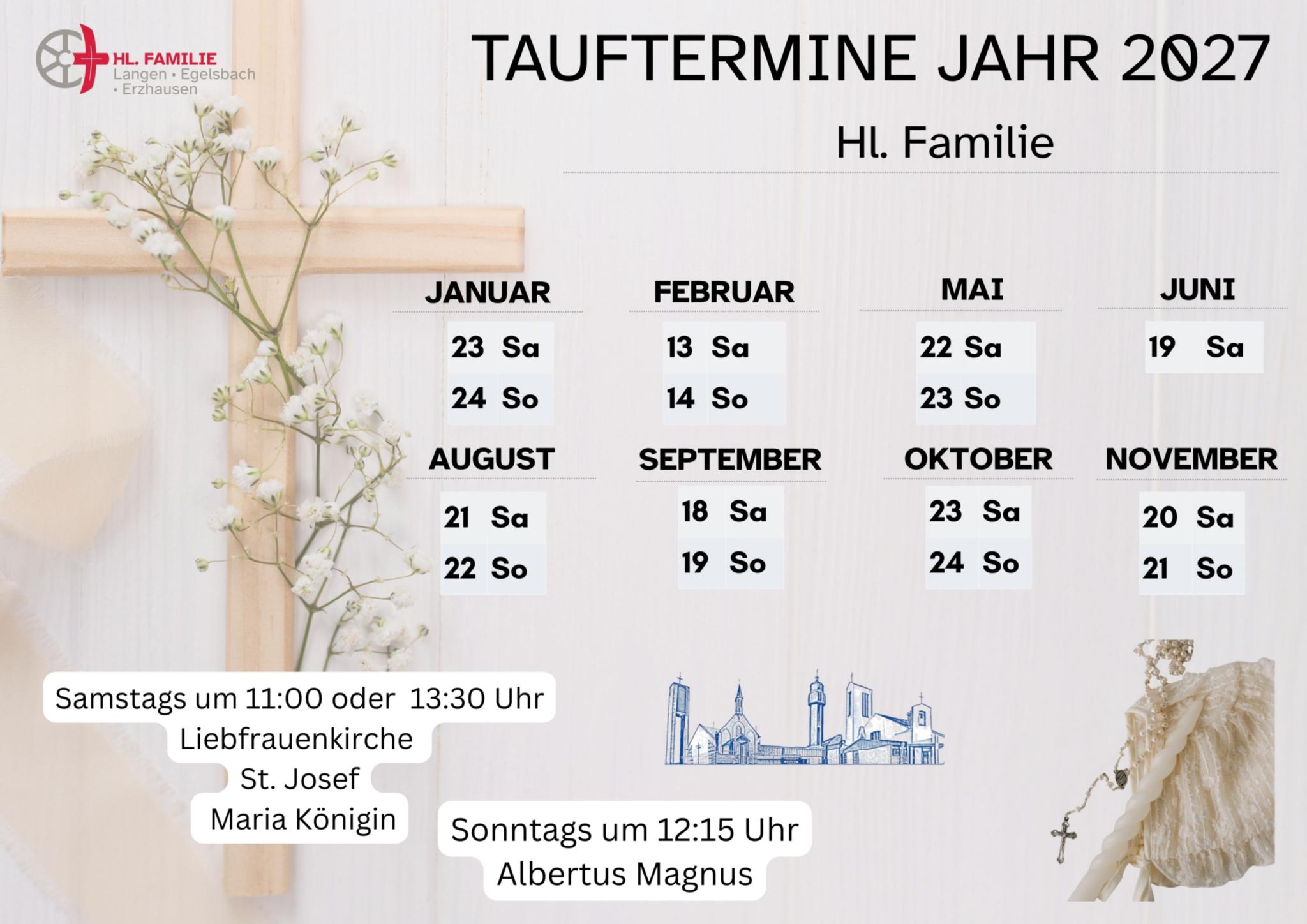 TAUFTERMINE Hl.Familie Jahresplaner 2027