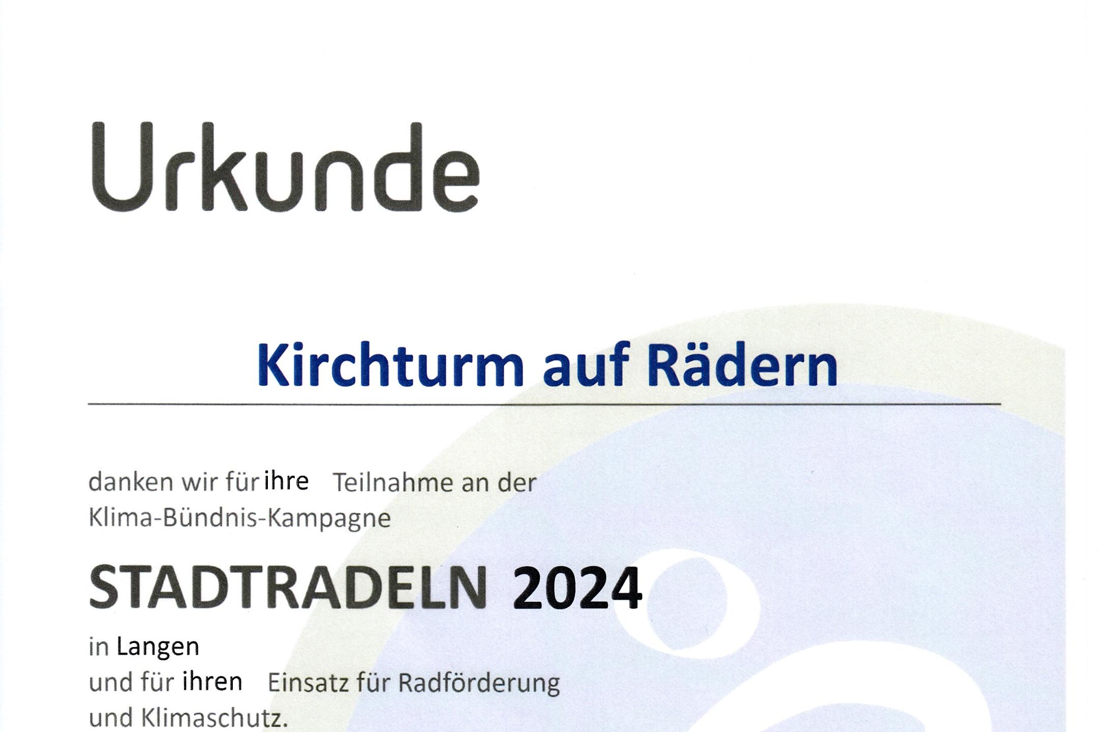 Urkunde Stadtradeln 2024 Langen