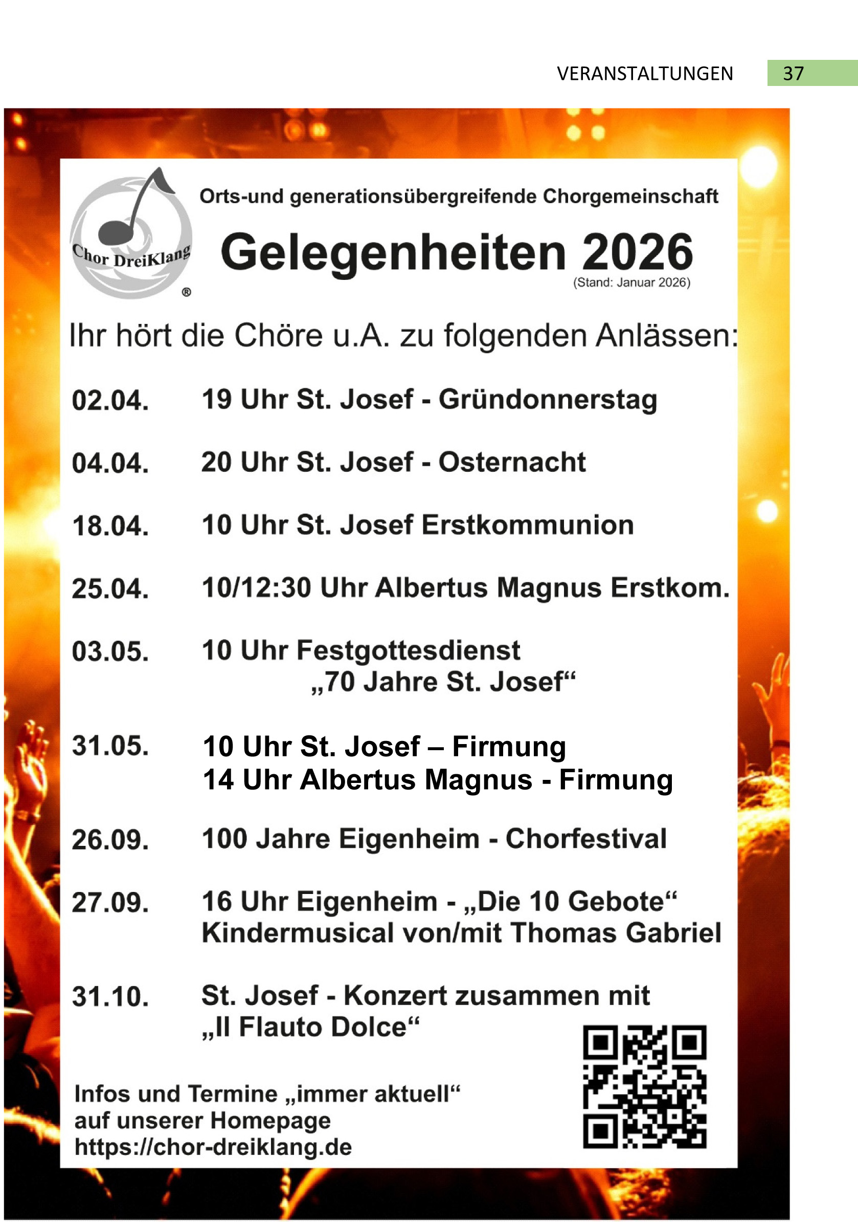 Termine 2026 Chor DreiKlang