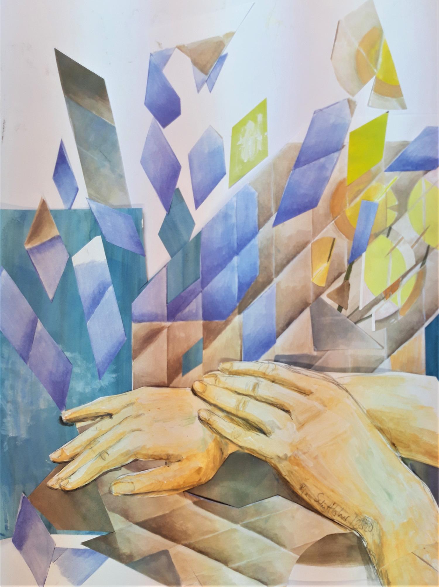 Ein gemaltes Bild von zwei Händen, die sich berühren