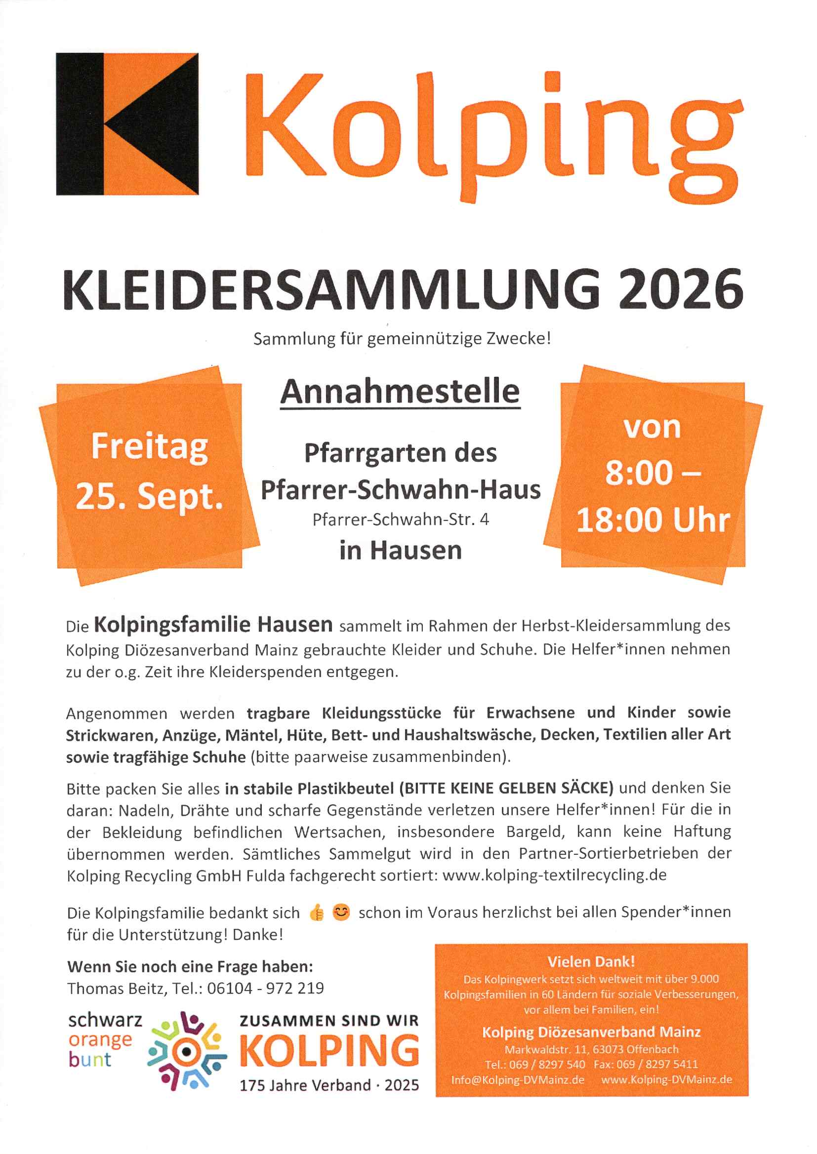 Kleidersammlung KF Hausen 25.09.2026