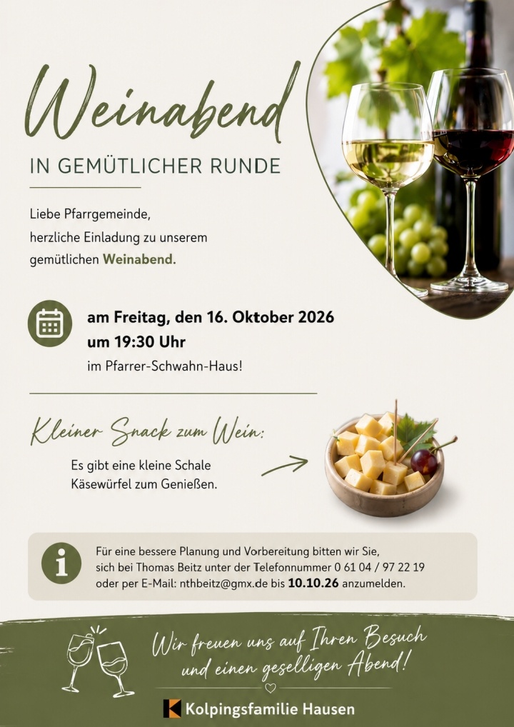 Plakat mit Werbung für den Weinabend in Hausen am 16.10.